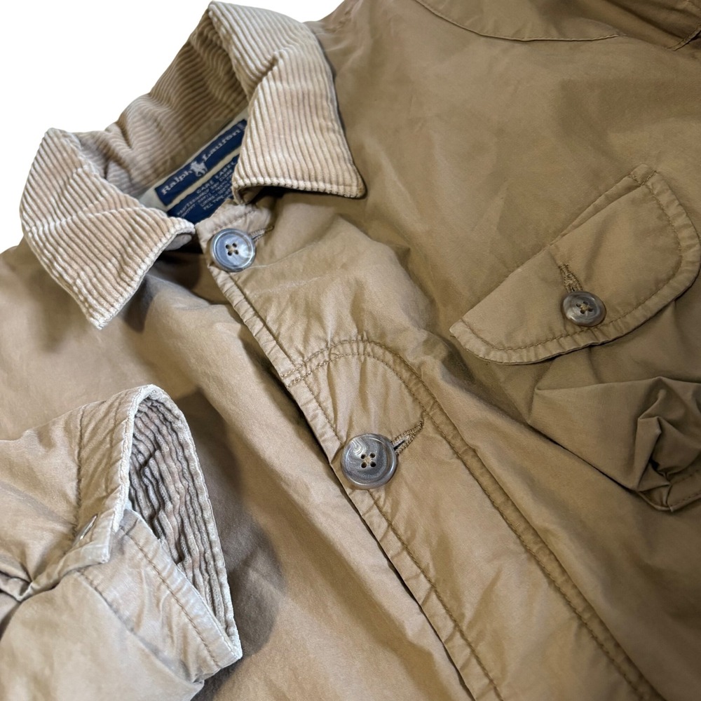 Vintage Ralph Lauren Field Jacket Men L Brown Down Filled Corduroy Collar Puffer
